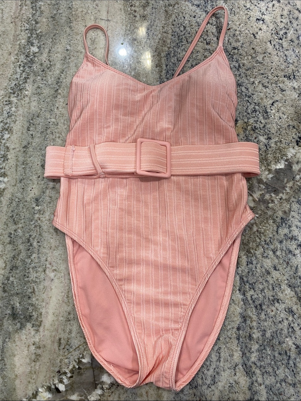 The Bikini Lab Dusty Peach Ribbed One-Piece with Belt